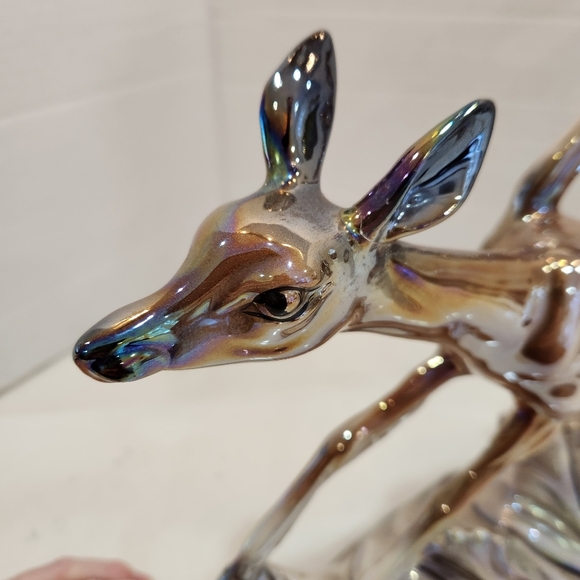 Vintage Lusterware Large Jumping Deer Statue Figurine Mantle Piece Made in Italy - Picture 3 of 9